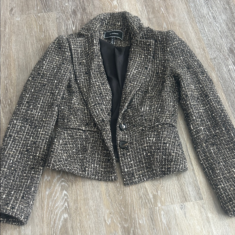 Le Chateau Women's Tweed Blazer - Black and Cream